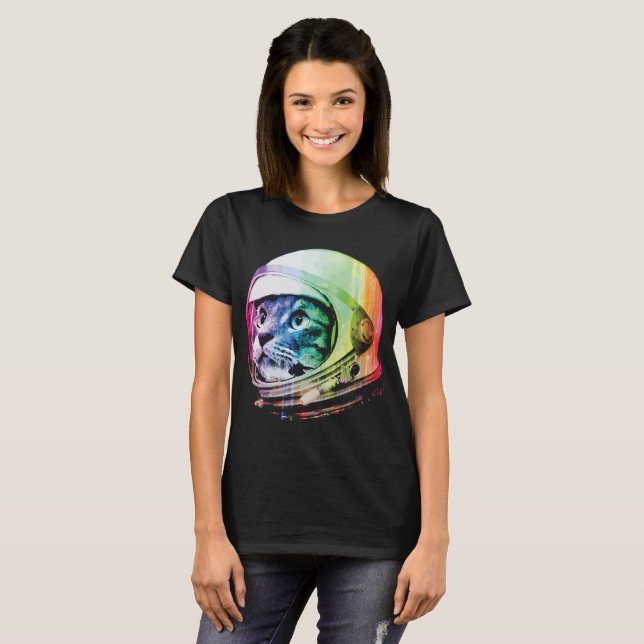 Funny Astronaut Cat & Space Cat T-Shirt (Front Full)