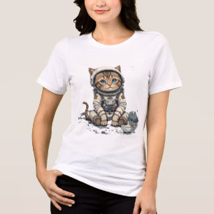 "Funny Astronaut Cat T-Shirt – Cute Space Kitty on Tri-Blend Shirt