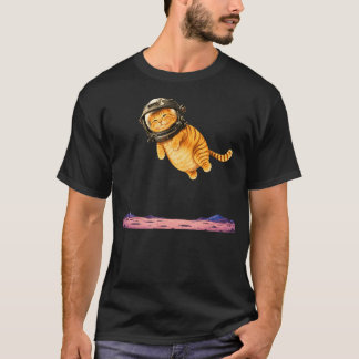 Funny Astronaut Cat Weightless Floating Pink T-Shirt