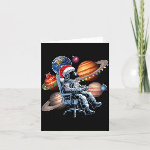 Funny Astronaut Christmas Space Lights Santa Hat P Card