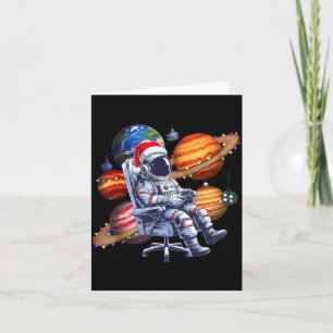 Funny Astronaut Christmas Space Lights Santa Hat P Card