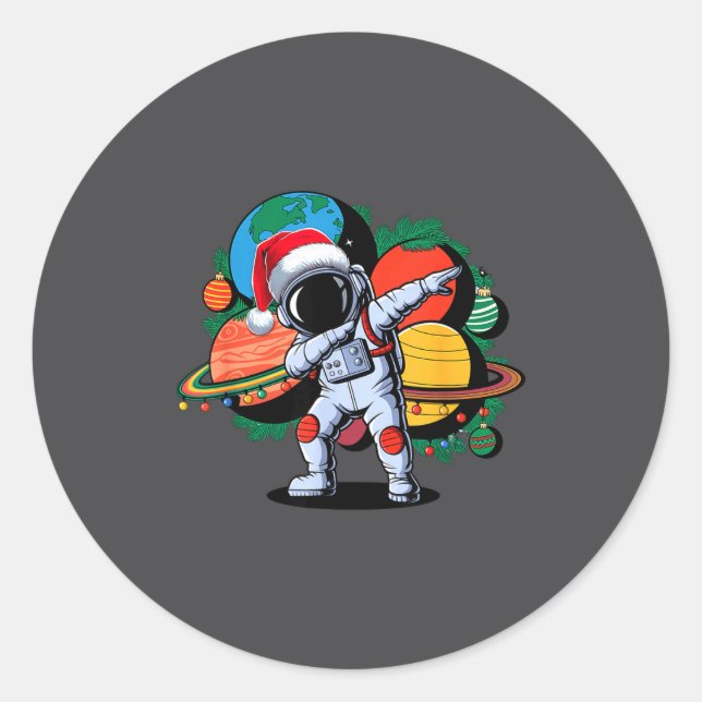 Funny Astronaut Christmas Space Planets Santa Hat  Classic Round Sticker (Front)