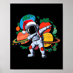 Funny Astronaut Christmas Space Planets Santa Hat  Poster
