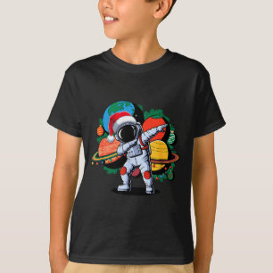 Funny Astronaut Christmas Space Planets Santa Hat  T-Shirt
