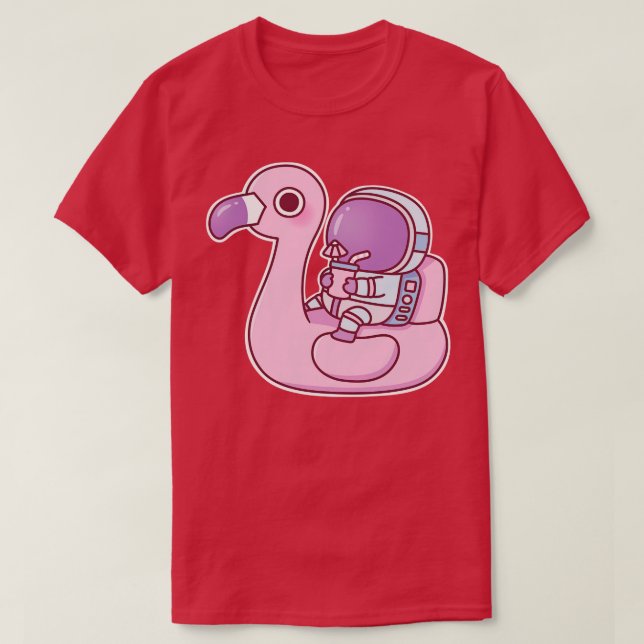 Funny Astronaut g On Pink Flamingo Pool Float T-Shirt (Design Front)