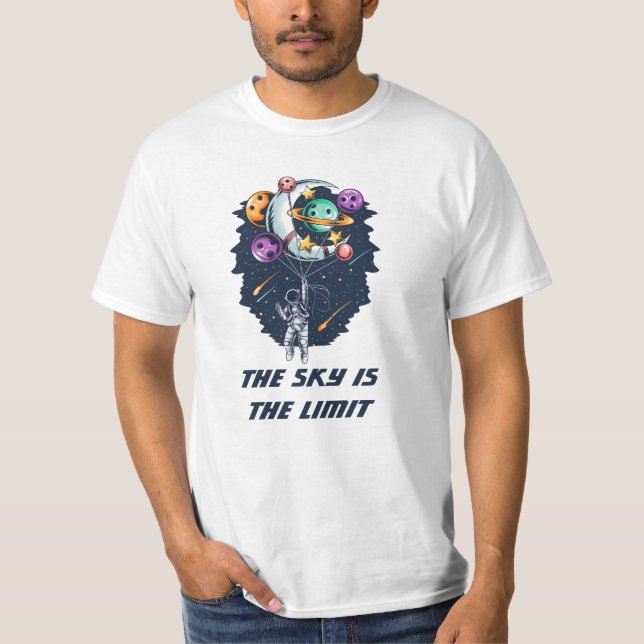 Funny Astronaut Holding a Balloon of Planets T-Shirt (Front)