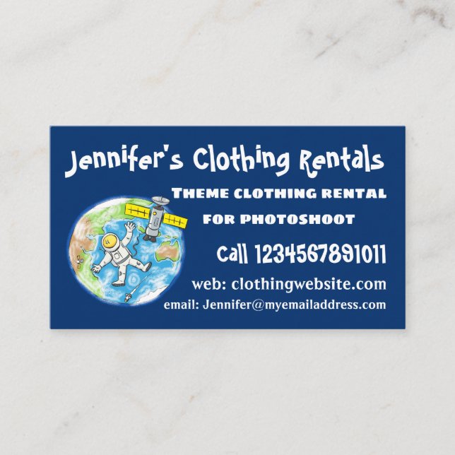 Funny astronaut in space and earth cartoon business card (Front)