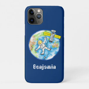 Funny astronaut in space and earth cartoon Case-Mate iPhone case