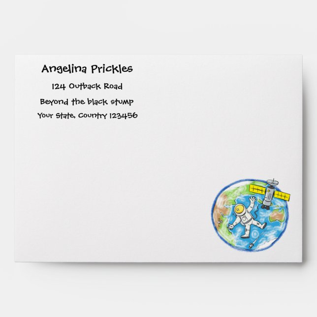 Funny astronaut in space and earth cartoon envelope (Front)