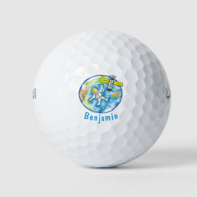 Funny astronaut in space and earth cartoon golf balls (Front)