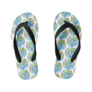 Funny astronaut in space and earth cartoon kid's jandals