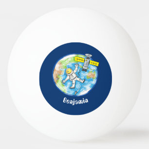 Funny astronaut in space and earth cartoon ping pong ball