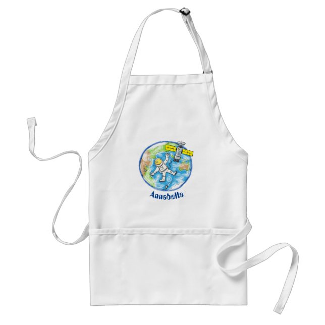 Funny astronaut in space and earth cartoon standard apron (Front)