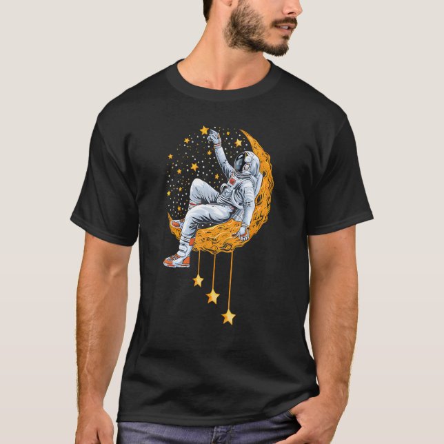 Funny Astronaut Moon Planets Colourful Space Graph T-Shirt (Front)