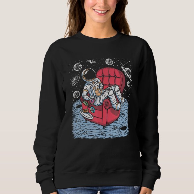 Funny Astronaut On Moon Coffee & Doughnuts On Sofa Sweatshirt (Front)