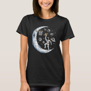 Funny Astronaut On The Moon Play Basketball Space T-Shirt