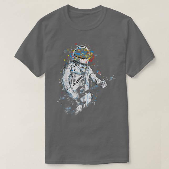 Funny Astronaut Playing Bass Guitar At Space Astro T-Shirt (Design Front)