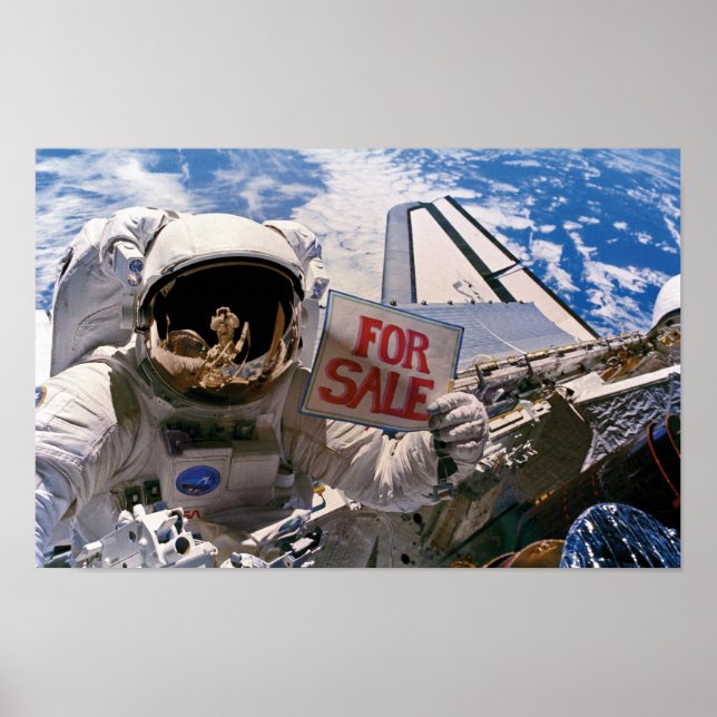 Funny Astronaut - Satellites For Sale Poster (Front)