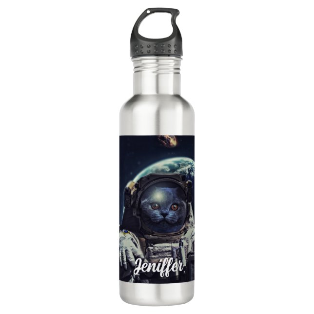 Funny Astronaut Shorthair Cat in Space             710 Ml Water Bottle (Front)