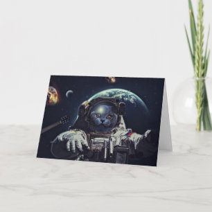 Funny Astronaut Shorthair Cat in Space             Card