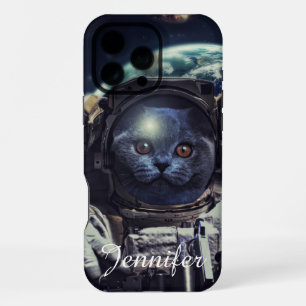 Funny Astronaut Shorthair Cat in Space iPhone 16 Pro Max Case