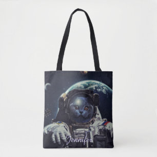 Funny Astronaut Shorthair Cat in Space Tote Bag