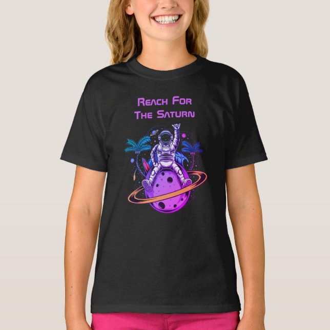 Funny Astronaut Sitting On Saturn T-Shirt (Front)