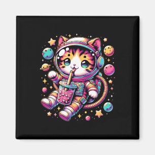 Funny Astronaut Space Kawaii Boba Tea Cat Magnet