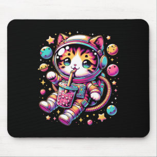 Funny Astronaut Space Kawaii Boba Tea Cat  Mouse Pad