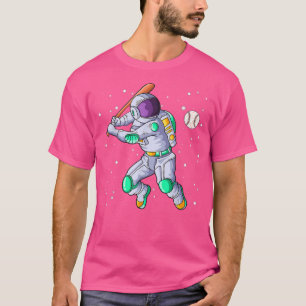 Funny Astronaut Spaceman Playing Baseball Player L T-Shirt