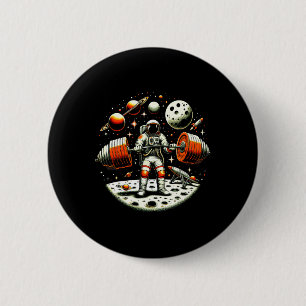 Funny Astronaut Spaceman Weightlifting Fitness Gym 6 Cm Round Badge