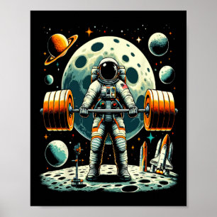 Funny Astronaut Spaceman Weightlifting Fitness Gym Poster