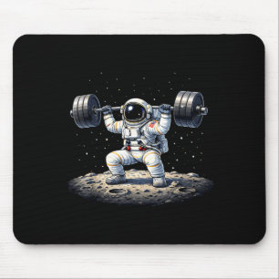 Funny astronaut weightlifting space fitness gym mouse pad
