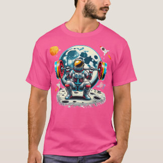 Funny Astronaut Working Out Gym Barbell Squats Out T-Shirt