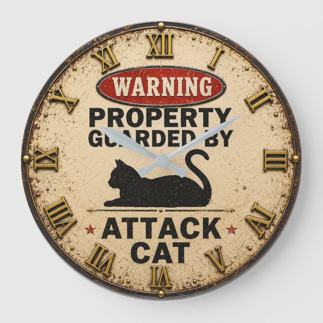 Funny Attack Cat  Large Clock (Front)