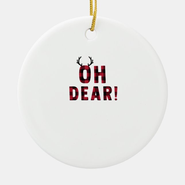 Funny Attitude Oh Dear Plaid Deer Creative Design Ceramic Tree Decoration (Front)