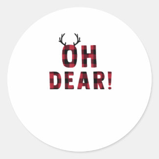 Funny Attitude Oh Dear Plaid Deer Creative Design Classic Round Sticker