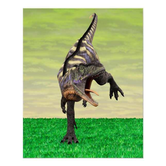 Funny Aucasaurus Roaring Prehistoric Dino Art Poster (Front)