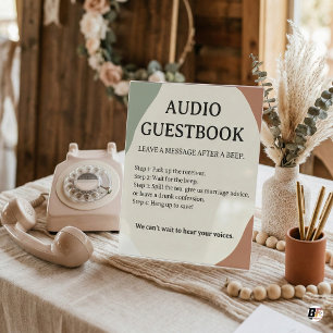 Funny Audio Guestbook Sign, Boho Abstract Wedding Pedestal Sign