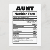 Funny Aunt Nutrition Facts Postcard