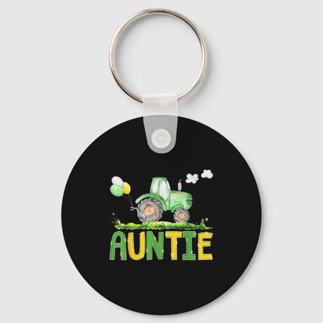 Funny Auntie Birthday Boy Tractor Farm Truck Match Key Ring (Front)