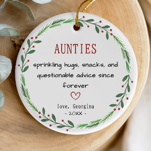 Funny auntie quote personalized keepsake ceramic tree decoration
