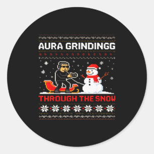 Funny Aura Grinding Christmas Meme Winter Gamer  Classic Round Sticker