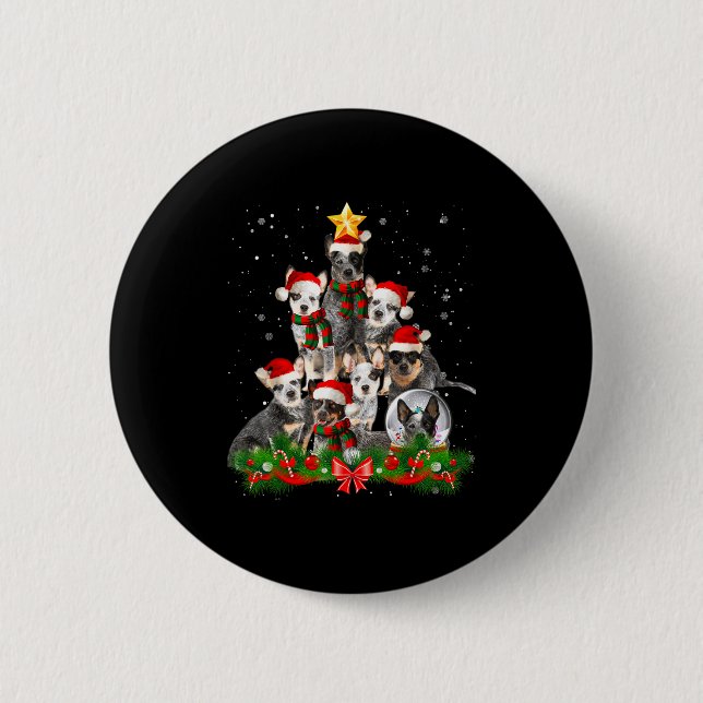 Funny Australian Cattle Dog Dog Christmas Tree - B 6 Cm Round Badge (Front)