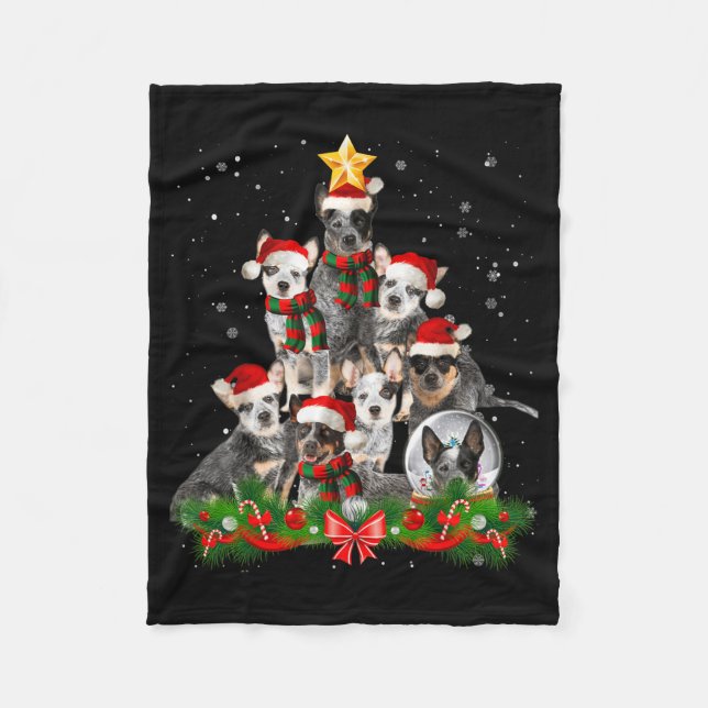 Funny Australian Cattle Dog Dog Christmas Tree Fleece Blanket (Front)