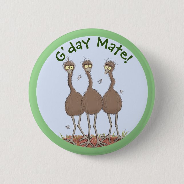 Funny Australian emu trio cartoon illustration 6 Cm Round Badge (Front)