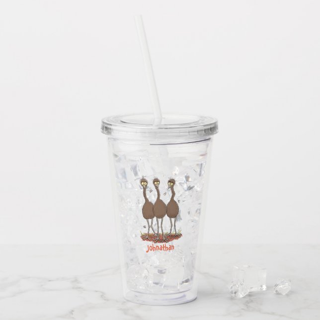 Funny Australian emu trio cartoon illustration Acrylic Tumbler (Front Ice)