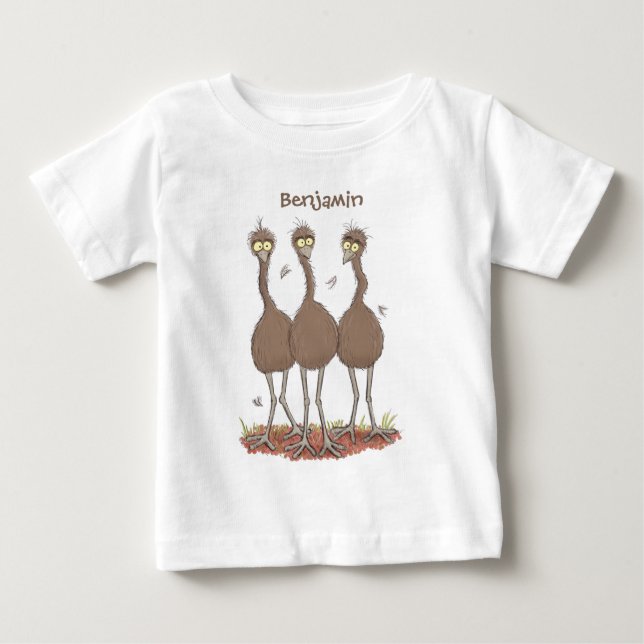 Funny Australian emu trio cartoon illustration Baby T-Shirt (Front)