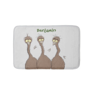 Funny Australian emu trio cartoon illustration Bath Mat