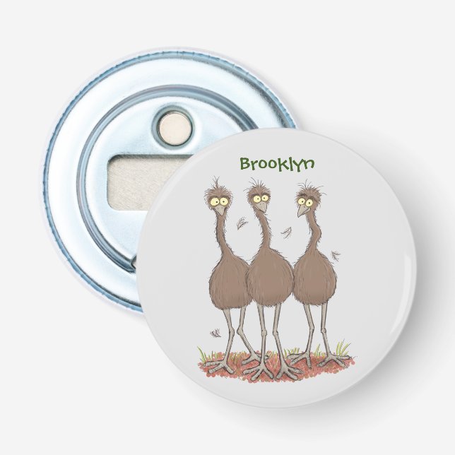 Funny Australian emu trio cartoon illustration Bottle Opener (Front)